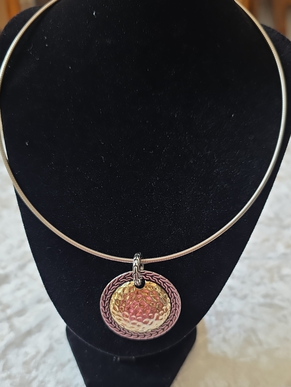 Vintage Hammered Circle Pendant Gold/silver Minimalist Toned Necklace